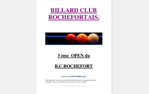 14 & 15 SEPTEMBRE 3 ème OPEN DU BILLARD CLUB ROCHEFORTAIS 17300 ROCHEFORT LIGUE NOUVELLE AQUITAINE